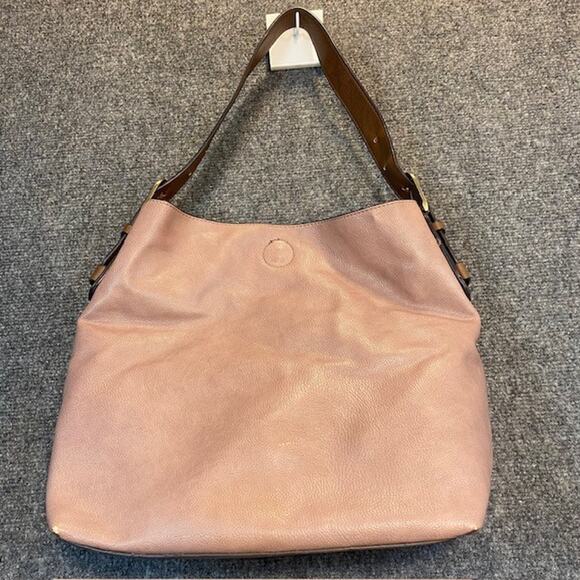 Joy Susan Classic Hobo Vegan Leather Purse Pink Brown removable inner bag - Picture 2 of 9